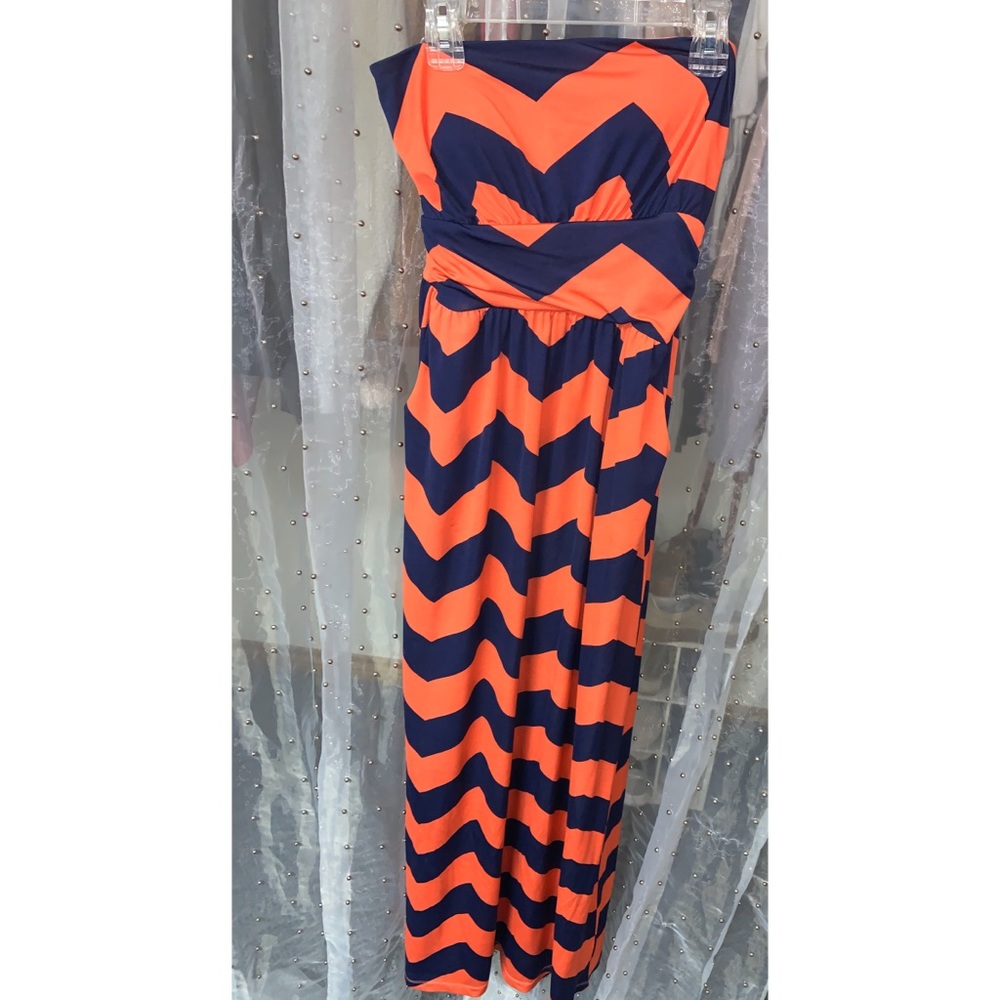 Peach and navy blue maxi dress